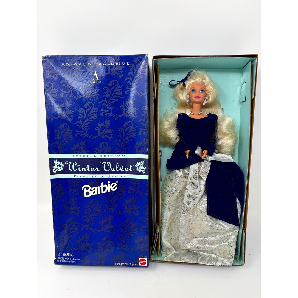 1995 Winter Velvet Barbie Special Edition Avon Exclusive Blue Silver 15571 NIB